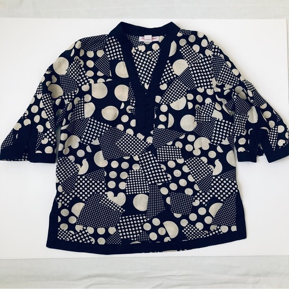 Lilly Stanhope Woman Linen Top Graphic Black & White Pop Yayoi Kusama Vibes - 1X - Picture 8 of 10
